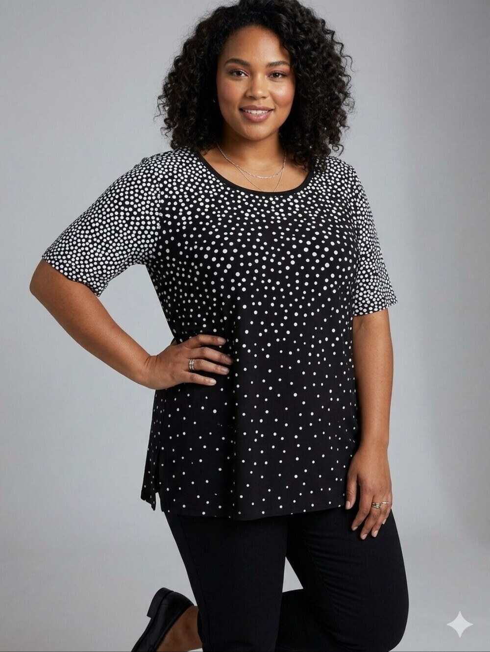 FIORI Polka Dot Short Sleeved Top, Crewneck, Size 1XL